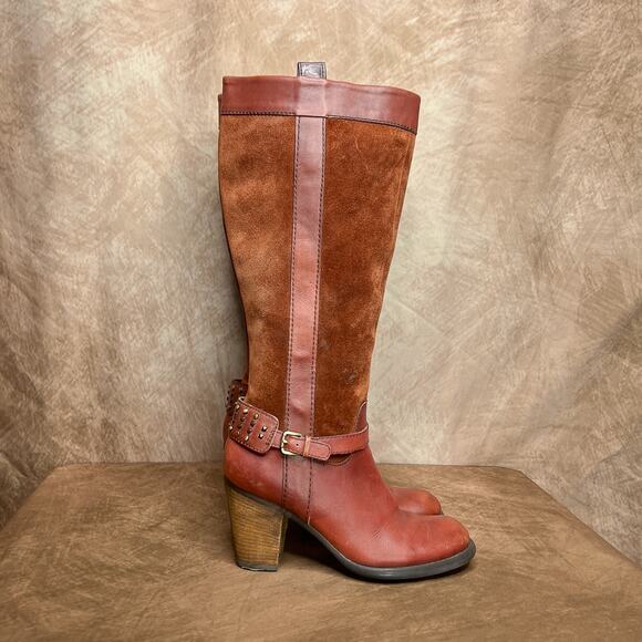 Naturalizer Vintage Y2K Glassy Calf High Suede Boots Block Heel Womens 8 Studded - Picture 10 of 10